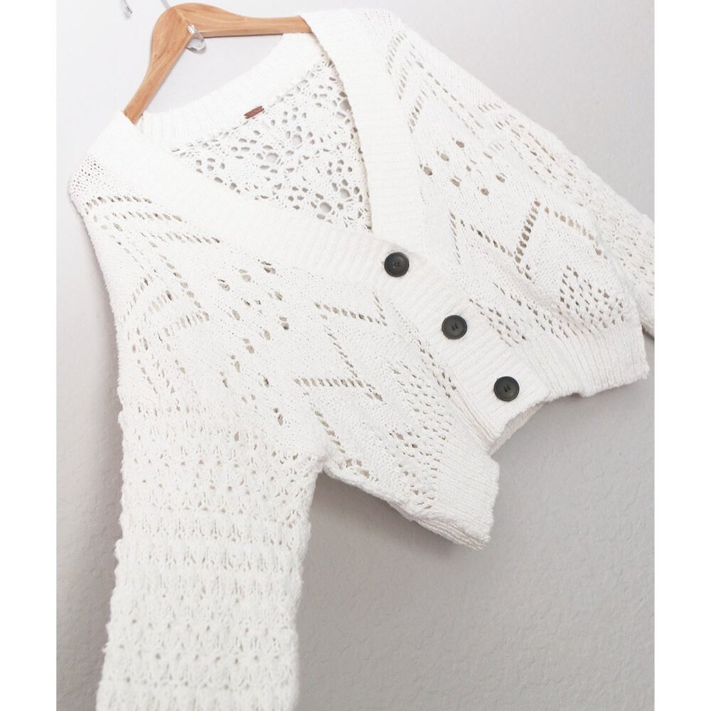 Free People Chloe Cardigan M Evening Cream White Loose Knit Cropped Sweater $128 - Picture 15 of 15